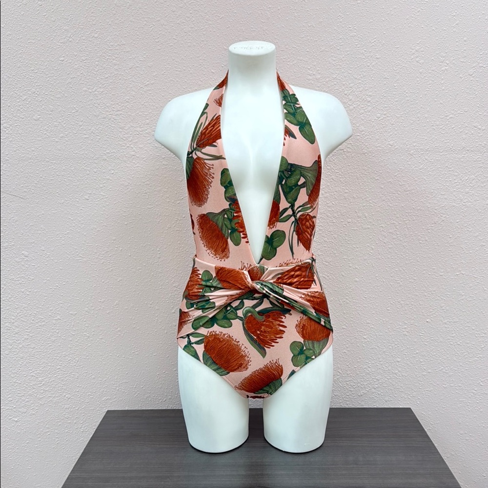 Adriana Degreas⎼NWOT Floral One Piece Pink Halter Neck Swimsuit, S - Picture 4 of 6